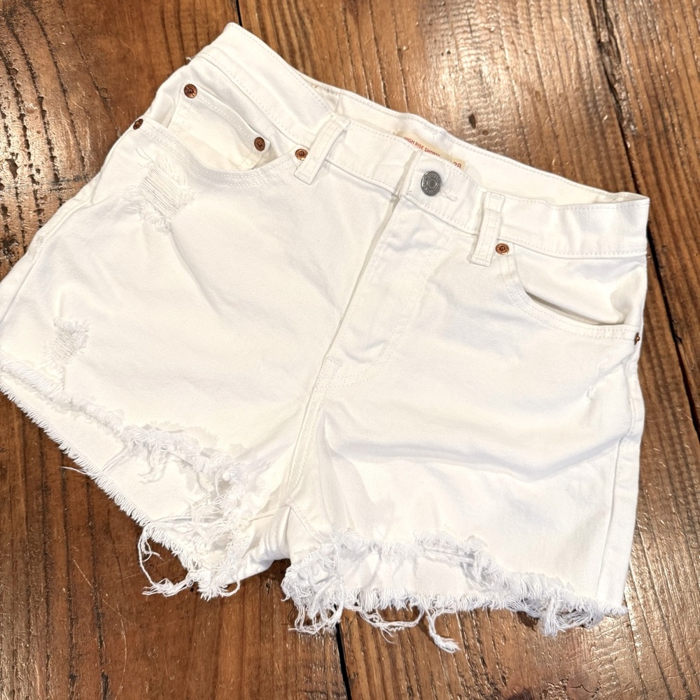 Levi's White Distressed Denim Jean Shorts